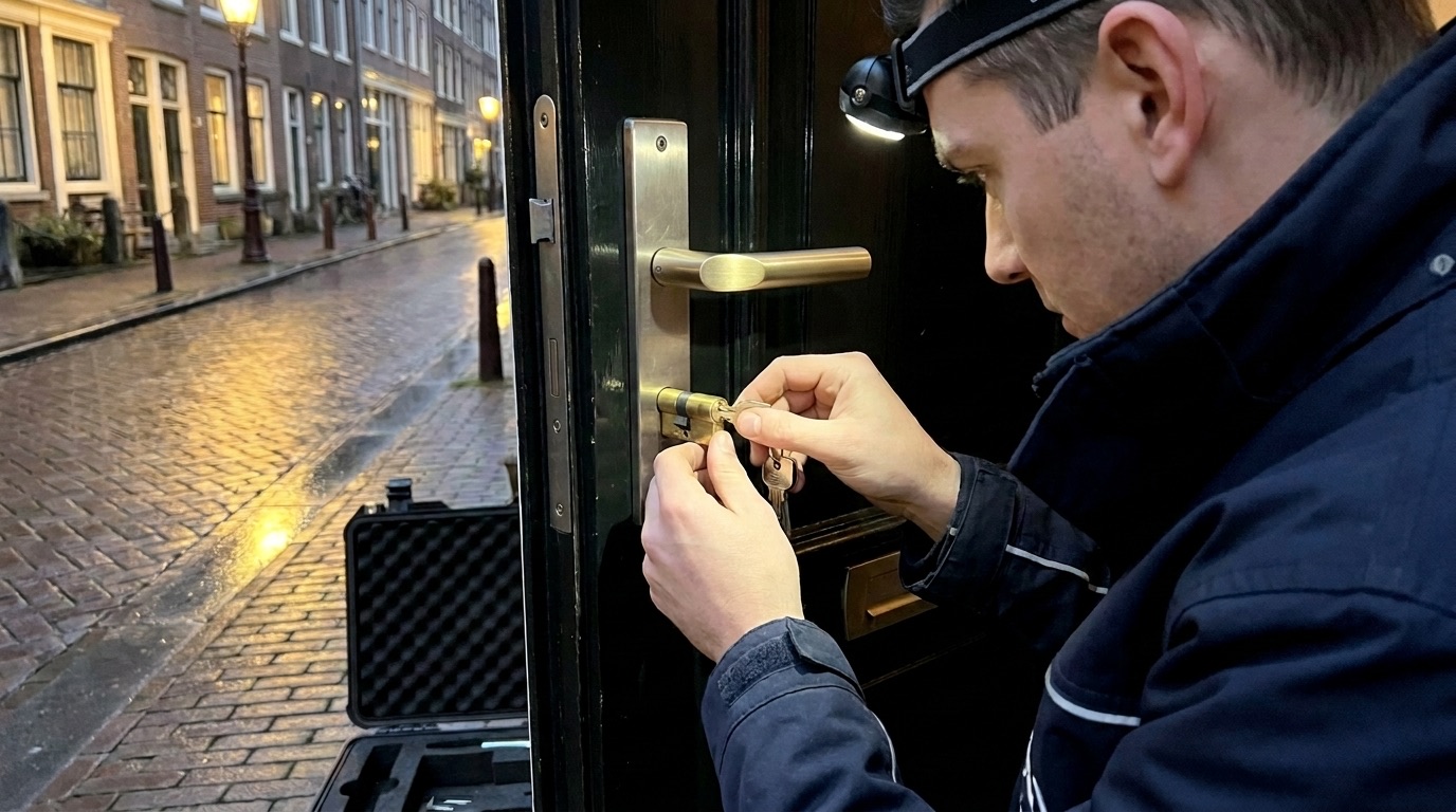 Slotenmaker werkt aan de cilinder van een voordeur